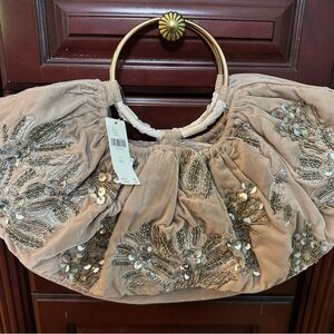 Anthropologie Beige Embellished Shoulder Bag